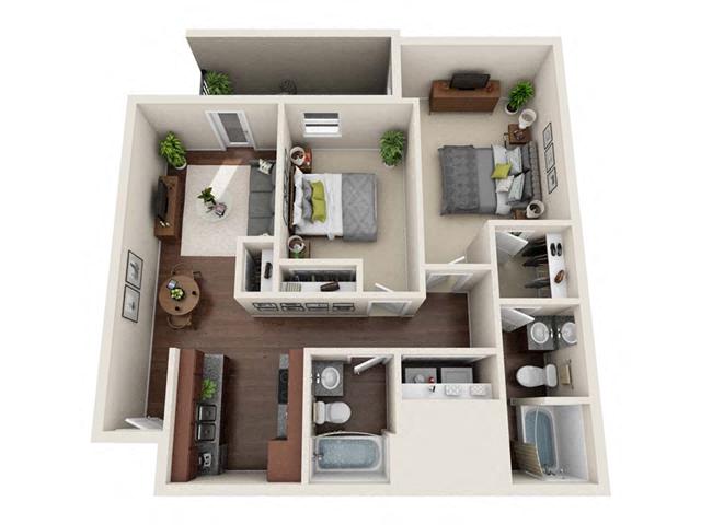 Floor plan for 2 beds, 2 baths, 920 sqft