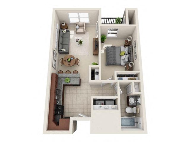 Floor plan for 1 bed, 1 bath, 800 sqft