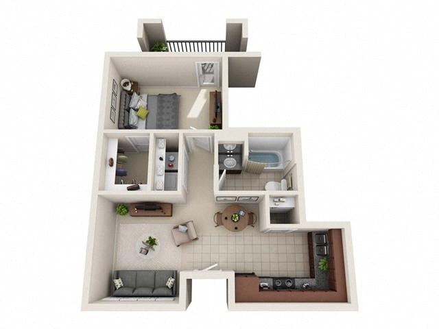 Floor plan for 1 bed, 1 bath, 540 sqft