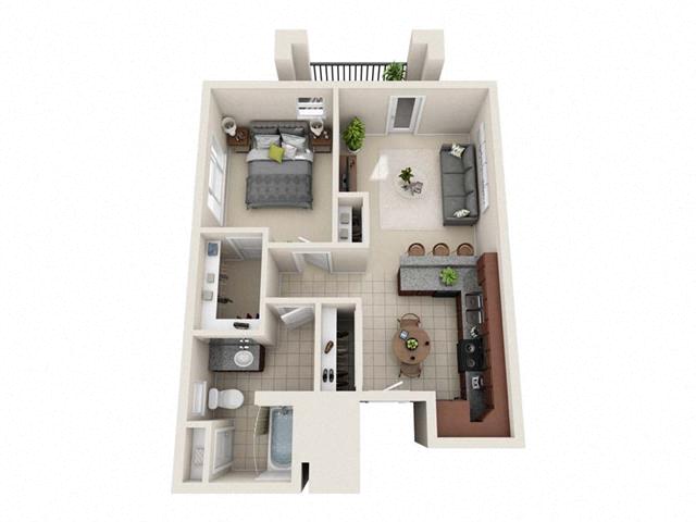 Floor plan for 1 bed, 1 bath, 650 sqft