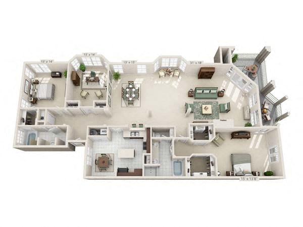 Floor plan for 3 beds, 2 baths, 2328 sqft