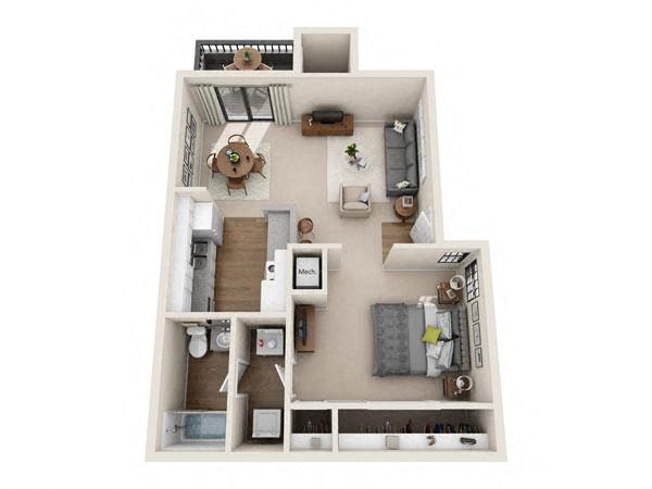 Floor plan for studio, 1 bath, 513 sqft