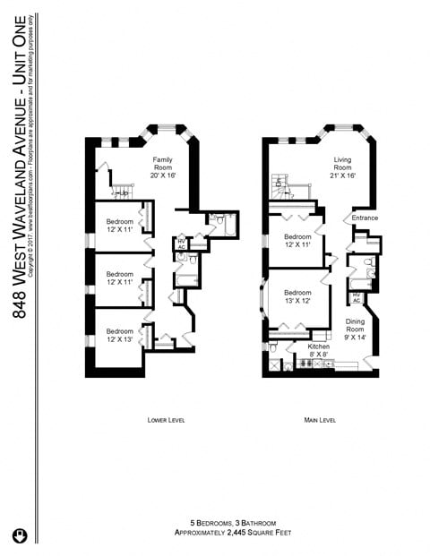 Floor plan for 5 beds, 4 baths, 2445 sqft