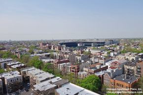 Chicago apartment for rent - a view of the city from a roof