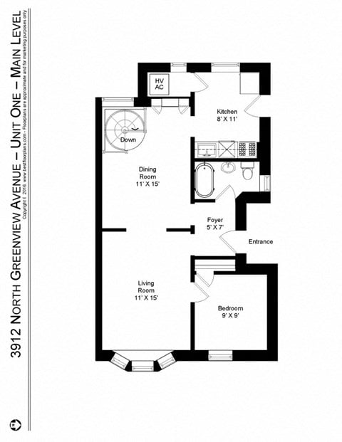 Floor plan for 3 beds, 2 baths