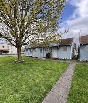 Longview apartment for rent - A tree in a yard with a walkway leading to a house.