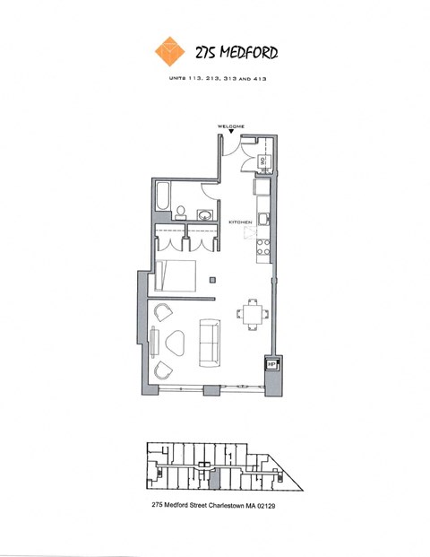 Floor plan for studio, 1 bath, 780 sqft