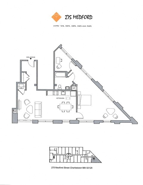 Floor plan for 1 bed, 1 bath, 1236 sqft