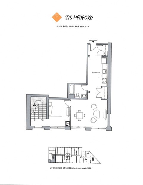 Floor plan for 1 bed, 1 bath, 976 sqft