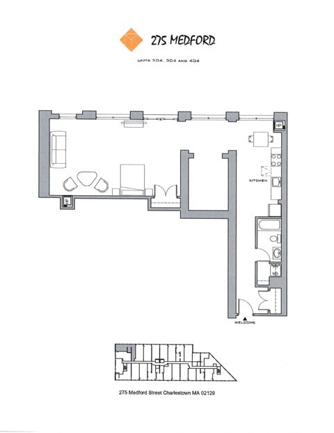 Floor plan for 1 bed, 1 bath, 1159 sqft