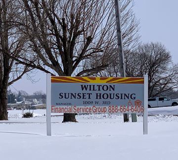 Wilton apartment for rent - a sign in the snow