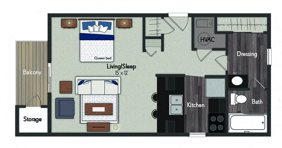Floor plan for studio, 1 bath, 459 sqft