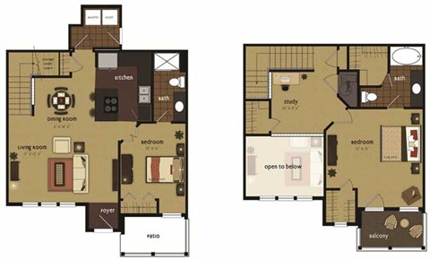 Floor plan for 2 beds, 2 baths, 1295 sqft