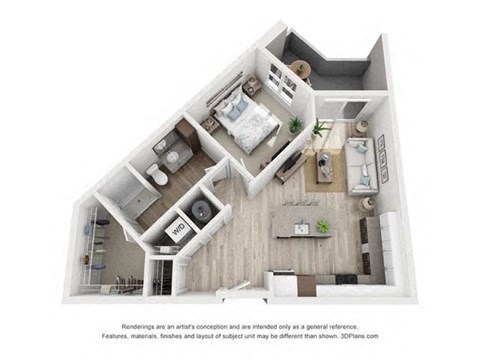Floor plan for 1 bed, 1 bath, 745 sqft