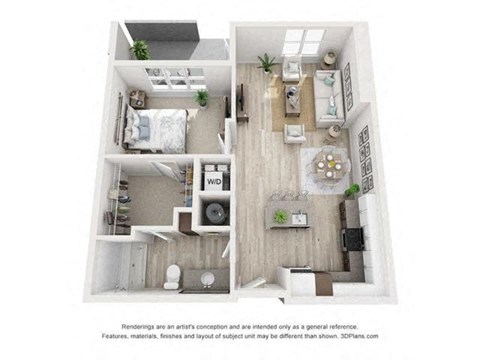 Floor plan for 1 bed, 1 bath, 790 sqft