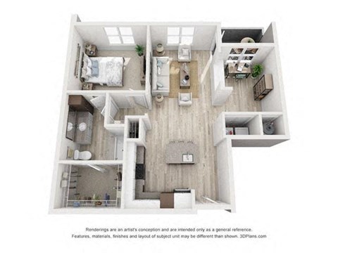 Floor plan for 1 bed, 1 bath, 880 sqft