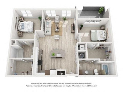 Floor plan for 2 beds, 2 baths, 1240 sqft
