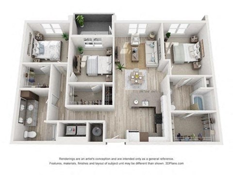 Floor plan for 3 beds, 2 baths, 1350 sqft