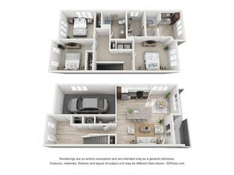 Floor plan for 3 beds, 2.5 baths, 1570 sqft
