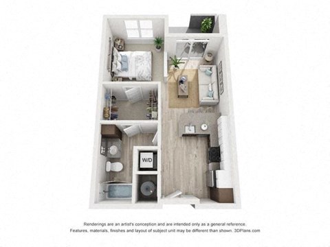 Floor plan for studio, 1 bath, 570 sqft