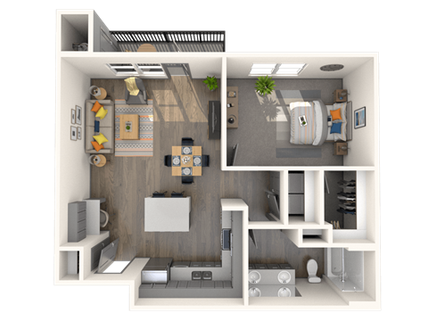 Floor plan for 1 bed, 1 bath, 754 sqft