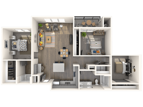 Floor plan for 3 beds, 2 baths, 1237 sqft