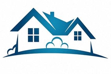 Lehi house for rent - A blue house with a chimney and a cloud is depicted in the image.