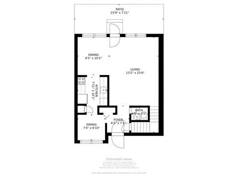Floor plan for 3 beds, 1.5 baths, 1210 sqft