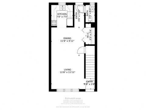 Floor plan for 2 beds, 1.5 baths, 980 sqft
