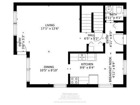Floor plan for 3 beds, 1.5 baths, 1300 sqft