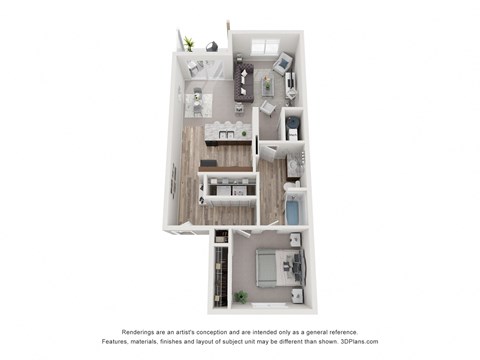 Floor plan for 1 bed, 1 bath, 771 sqft