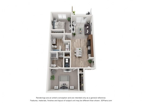 Floor plan for 2 beds, 2 baths, 913 sqft