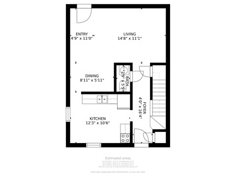 Floor plan for 3 beds, 1.5 baths, 1200 sqft