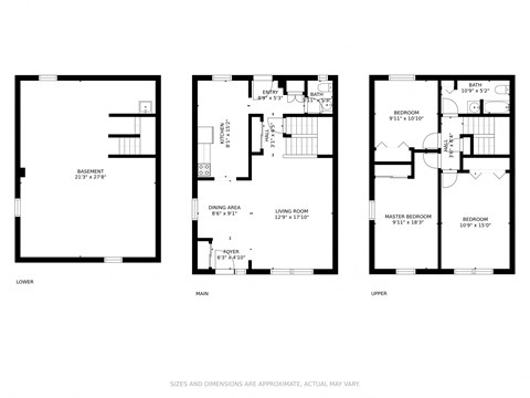 Floor plan for 3 beds, 1.5 baths, 1300 sqft