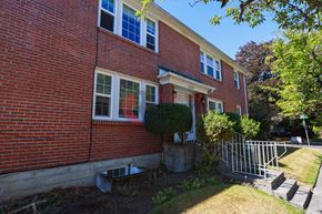 Longview apartment for rent - A red brick house with a white window and a green tree in front.