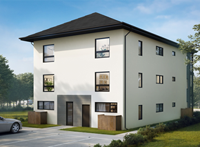 Winnipeg apartment for rent - a rendering of a white house with a black roof and a parking lot