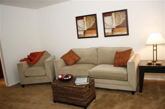 St. Louis apartment for rent - a living room with a couch and a table