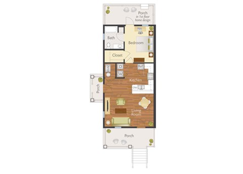 Floor plan for 1 bed, 1 bath, 731 sqft