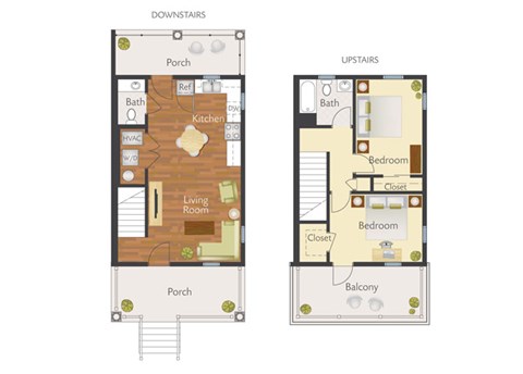 Floor plan for 2 beds, 1.5 baths, 988 sqft