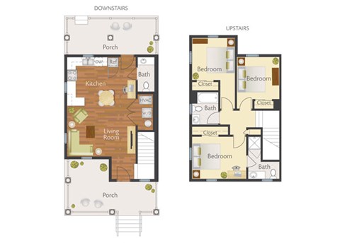 Floor plan for 3 beds, 2.5 baths, 1246 sqft