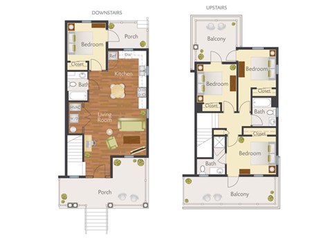 Floor plan for 4 beds, 3 baths, 1432 sqft