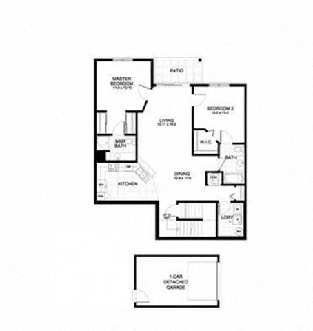 Floor plan for 2 beds, 2 baths, 1271 sqft