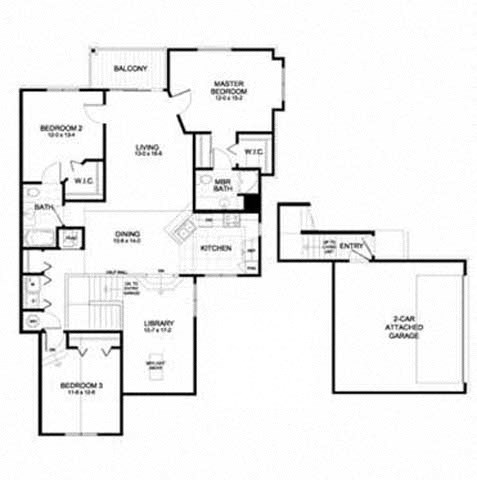 Floor plan for 3 beds, 2 baths, 1656 sqft