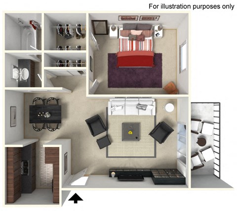 Floor plan for 1 bed, 1 bath, 705 sqft