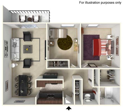Floor plan for 2 beds, 1 bath, 945 sqft