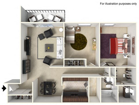Floor plan for 2 beds, 1.5 baths, 1028 sqft