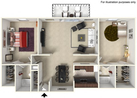 Floor plan for 2 beds, 2 baths, 1115 sqft