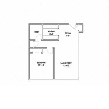 Floor plan for 1 bed, 1 bath, 655 sqft