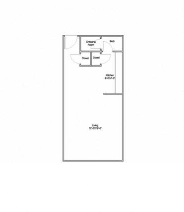 Floor plan for studio, 1 bath, 445 sqft