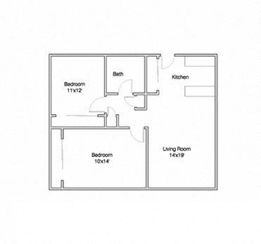 Floor plan for 2 beds, 1 bath, 787 sqft